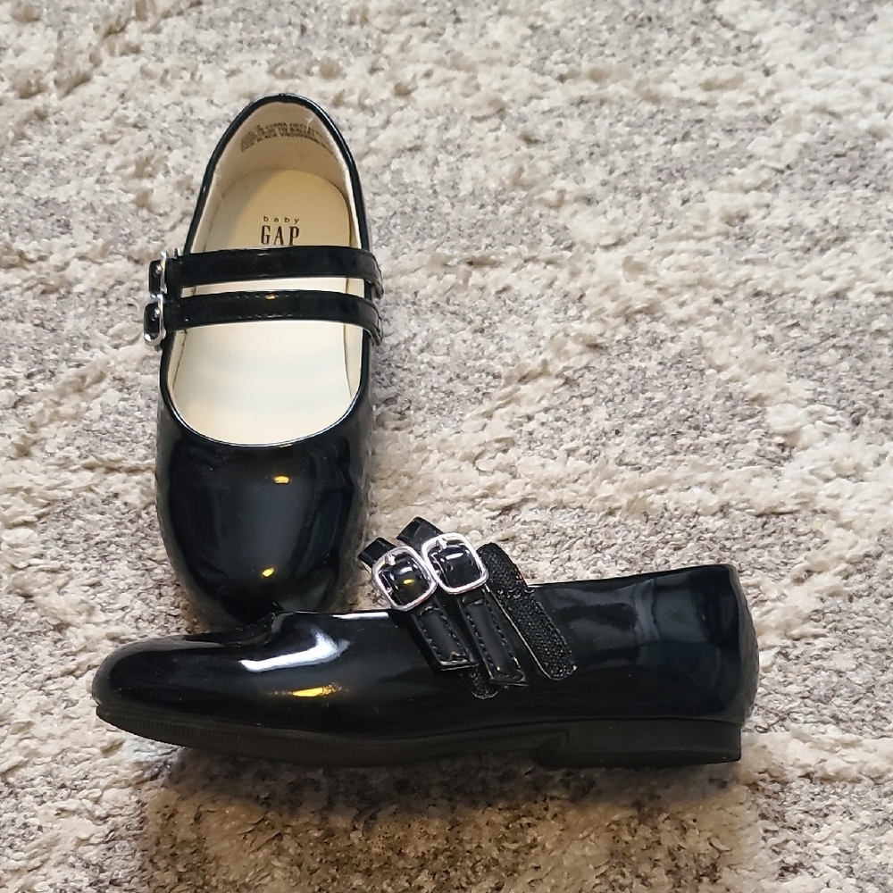2 for $50 - baby GAP Toddler Girls 10 Black Patent Double Velcro Strap Shoes